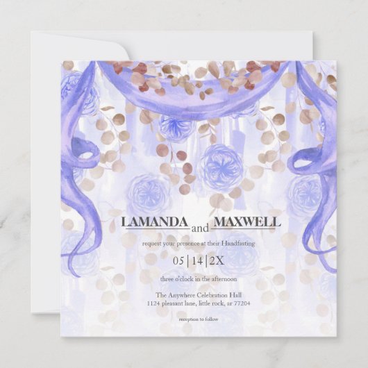 Paarse Bloemen Lint Handfasting | herfstbruiloft Kaart (Voorkant)