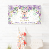 Paarse Bloemen Llama Baby shower Welkom Achtergron Spandoek (Insitu)