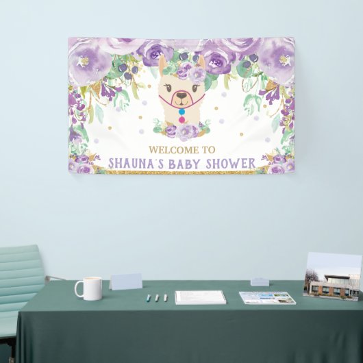 Paarse Bloemen Llama Baby shower Welkom Achtergron Spandoek (Beurs)