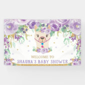 Paarse Bloemen Llama Baby shower Welkom Achtergron Spandoek (Horizontaal)
