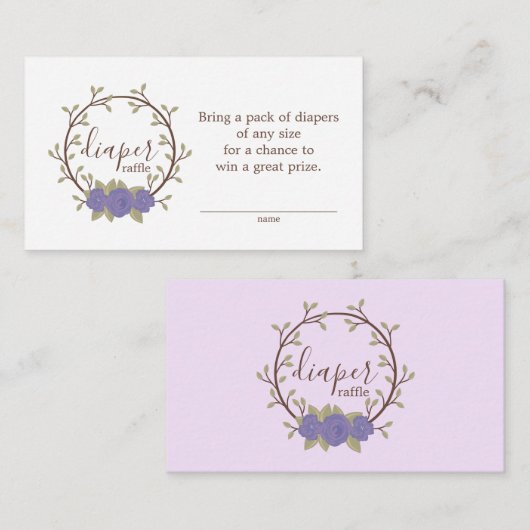 Paarse Bloemen Luier Raffle Ticket Baby shower Informatiekaartje (Voorkant / Achterkant)