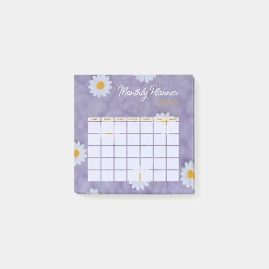 Paarse Bloemen Maandelijkse Planner Kalender 2025 Post-it® Notes (Voorkant)