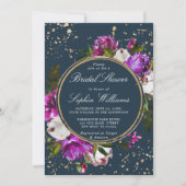 Paarse bloemen & marineblauw Vrijgezellenfeest Kaart (Voorkant)