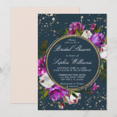 Paarse bloemen & marineblauw Vrijgezellenfeest Kaart (Voorkant / Achterkant)