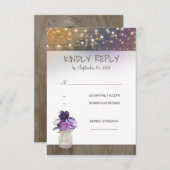 Paarse Bloemen Mason Jar Bruiloft RSVP (Voorkant / Achterkant)