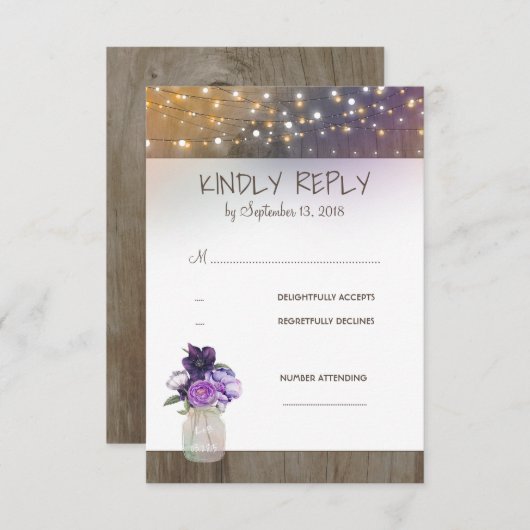 Paarse Bloemen Mason Jar Bruiloft RSVP (Voorkant / Achterkant)