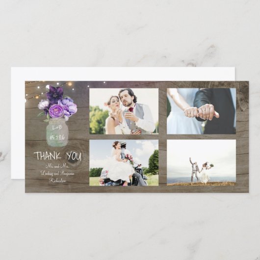 Paarse bloemen Mason Jar rustieke bruiloft dank u Bedankkaart (Voorkant / Achterkant)