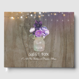 Paarse Bloemen Mason Jar Rustieke Bruiloft Gastenboek