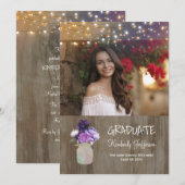 Paarse Bloemen Mason Jar Rustieke Foto Afstuderen Kaart (Voorkant / Achterkant)