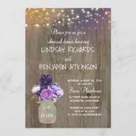 Paarse Bloemen Mason Jar Rustieke repetitie diner Kaart