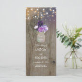 Paarse Bloemen Mason Jar Rustieke Trouwprogramma's Programmakaart (Staand voorkant)