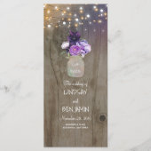 Paarse Bloemen Mason Jar Rustieke Trouwprogramma's Programmakaart (Voorkant)
