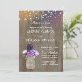 Paarse Bloemen Mason Jar Rustieke Verlovingsfeest Kaart (Staand voorkant)