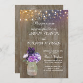 Paarse Bloemen Mason Jar Rustieke Verlovingsfeest Kaart (Voorkant / Achterkant)