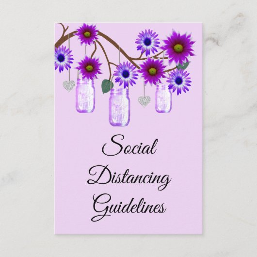 Paarse Bloemen Mason Jar Veiligheidsmaatregelen Informatiekaartje (Voorkant)