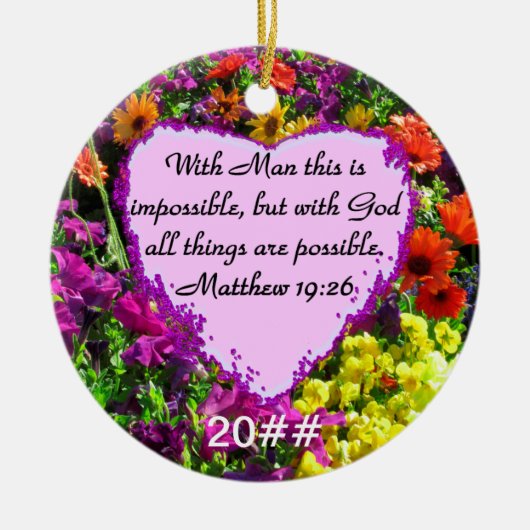 PAARSE BLOEMEN MATTHEW 19:26 FOTOONTWERP KERAMISCH ORNAMENT (Voorkant)