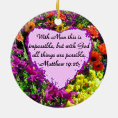 PAARSE BLOEMEN MATTHEW 19:26 FOTOONTWERP KERAMISCH ORNAMENT (Achterkant)