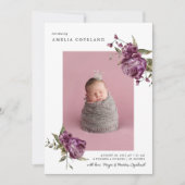 Paarse Bloemen Meisje Baby Foto Geboorte Aankondig Aankondiging (Voorkant)
