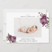 Paarse Bloemen Meisje Baby Foto Geboorte Aankondig Aankondiging (Voorkant)