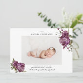 Paarse Bloemen Meisje Baby Foto Geboorte Aankondig Aankondiging (Staand voorkant)