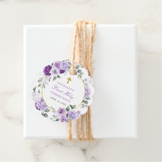 Paarse Bloemen Meisje Eerste Heilige Communie Bedankjes Labels (In situ)