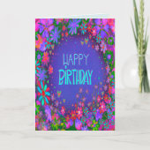 Paarse Bloemen Meisje Verjaardag Kaart (Voorkant)