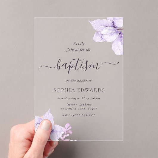  Paarse Bloemen Meisjes Doop Acryl Uitnodigingen (Insitu (Draagbaar))