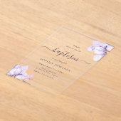 Paarse Bloemen Meisjes Doop Acryl Uitnodigingen (Laagn)