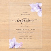 Paarse Bloemen Meisjes Doop Acryl Uitnodigingen (Voorkant)