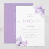  Paarse Bloemen Meisjes Doop Kaart (Voorkant / Achterkant)