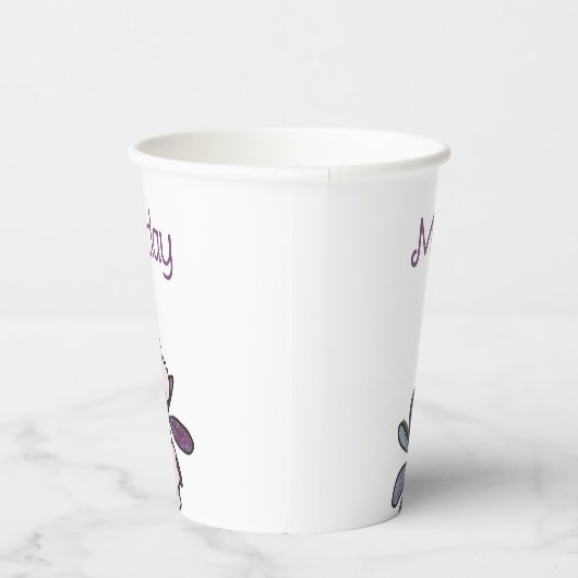 Paarse Bloemen Meisjes Verjaardagsfeest Papieren Bekers (Rechts)