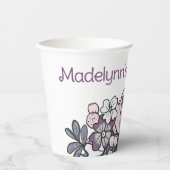Paarse Bloemen Meisjes Verjaardagsfeest Papieren Bekers (Voorkant)
