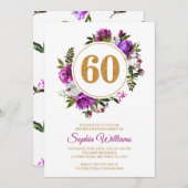paarse bloemen met 60e verjaardag uitnodiging (Voorkant / Achterkant)