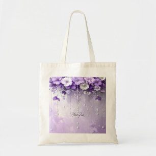 Paarse Bloemen met Afhangende Parels Tote Tas