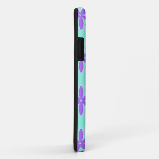 Paarse bloemen met aquamarijn en roze bloemblaadje Case-Mate iPhone case (Achterkant/rechts)