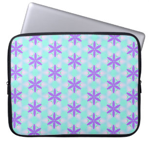 Paarse bloemen met aquamarijn en roze bloemblaadje laptop sleeve