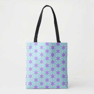 Paarse bloemen met aquamarijn en roze bloemblaadje tote bag