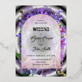 Paarse bloemen met complexe achtergrond / minimali folie uitnodiging (Voorkant)