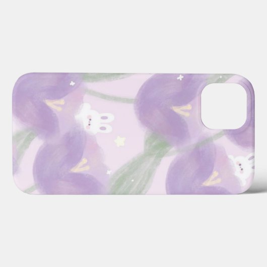 Paarse bloemen met een klein konijntje Case-Mate iPhone case (Achterkant (horizontaal))