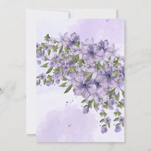 Paarse Bloemen met Fotodoop Uitnodiging (Achterkant)