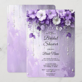 Paarse Bloemen met Hangende Parels Bruidsdouche Kaart