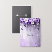 Paarse Bloemen met Hangende Parels Knop Button (Voorkant / Achterkant)