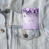 Paarse Bloemen met Hangende Parels Knop Button (Insitu)