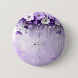Paarse Bloemen met Hangende Parels Knop Ronde Button 5,7 Cm