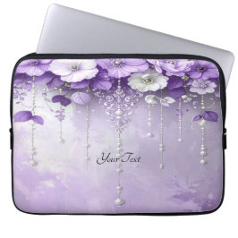 Paarse Bloemen met Hangende Parels Laptop Hoes