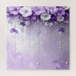 Paarse Bloemen met Hangende Parels Legpuzzel