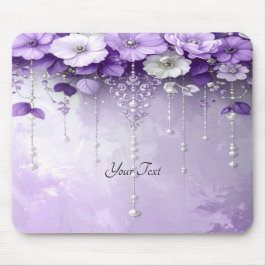 Paarse Bloemen met Hangende Parels Muismat