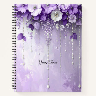 Paarse Bloemen met Hangende Parels Notitieboek