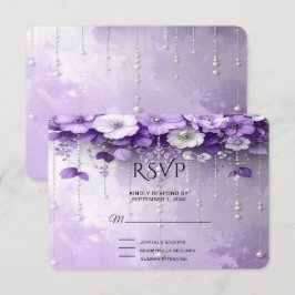 Paarse Bloemen met Hangende Parels RSVP Kaart