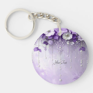 Paarse Bloemen met Hangende Parels Sleutelhanger